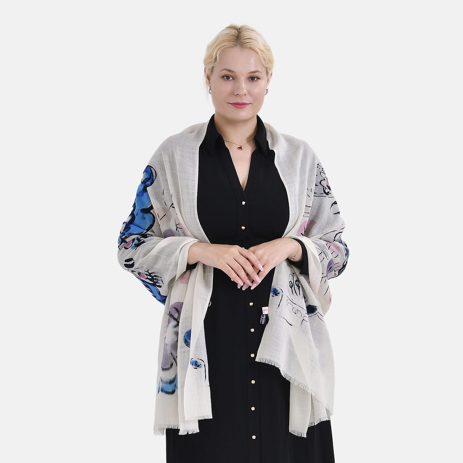 La Marey Merino Wool Printed Scarf - White