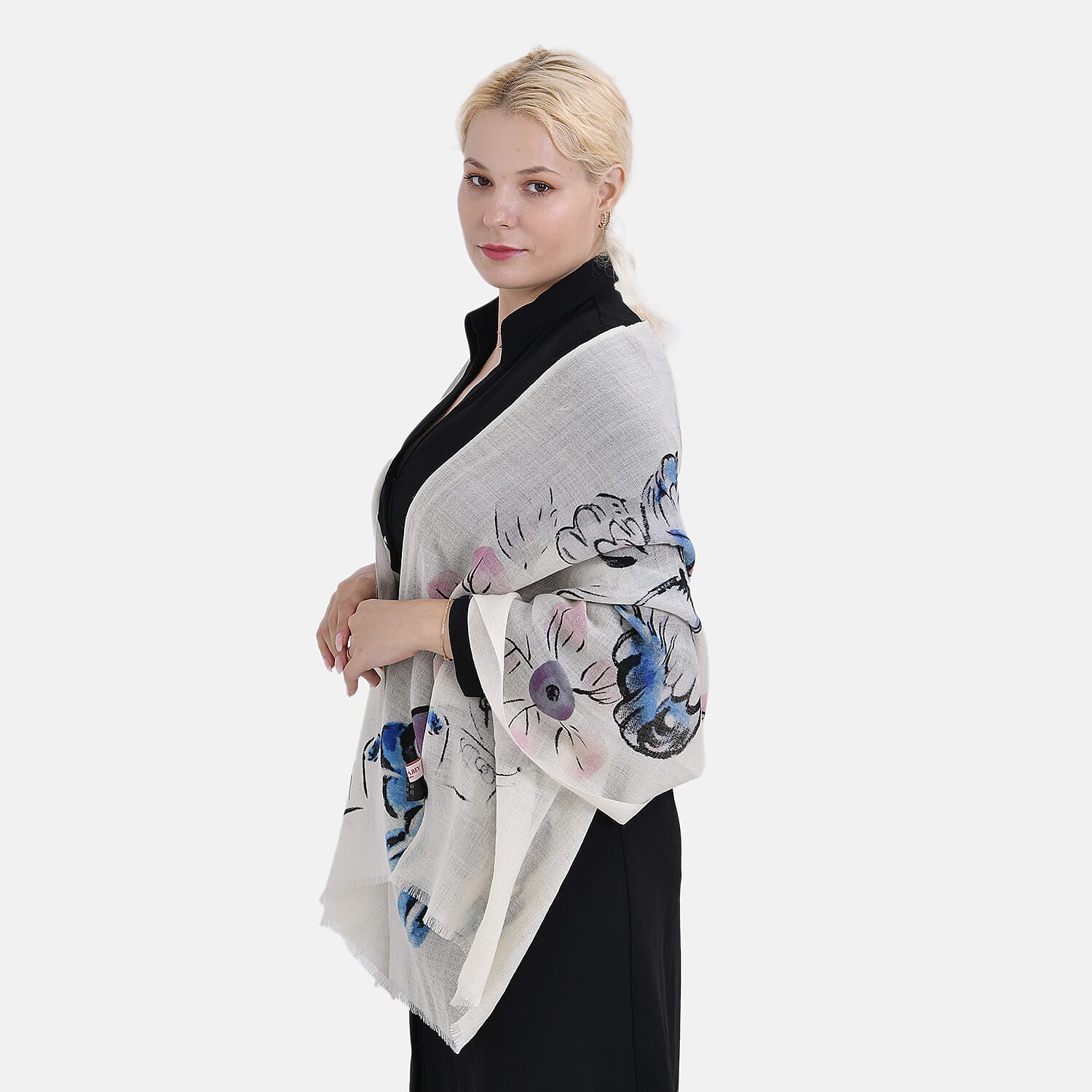 La Marey Merino Wool Printed Scarf - White