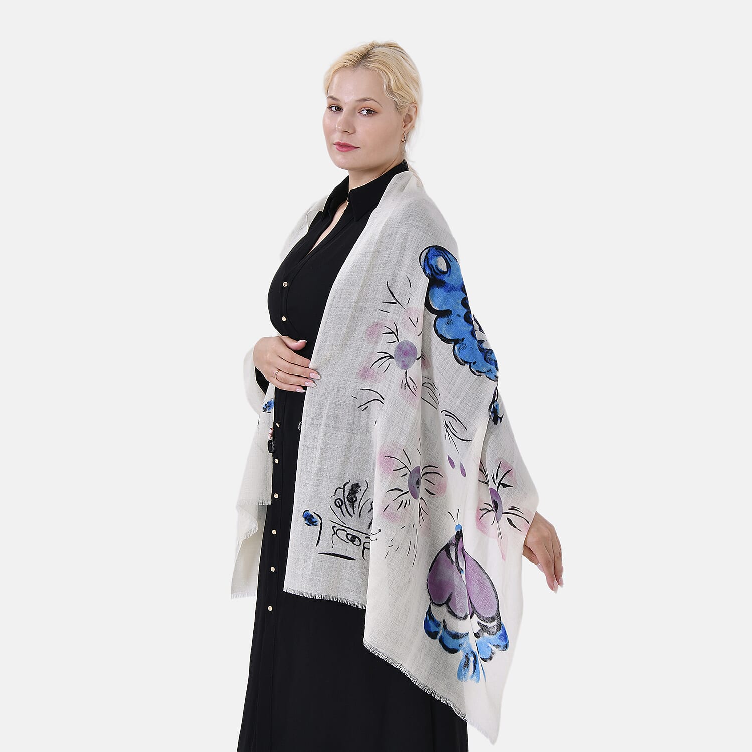 La Marey Merino Wool Printed Scarf - White