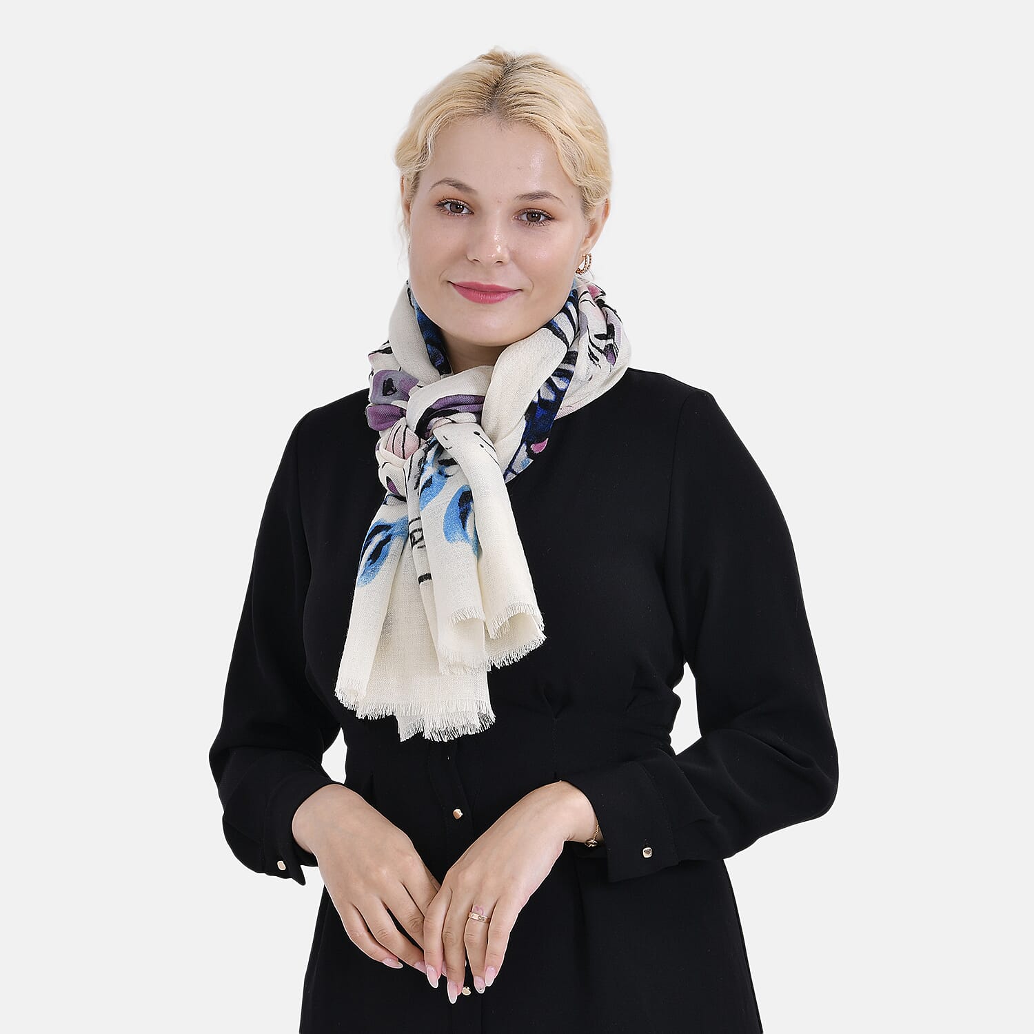 La Marey Merino Wool Printed Scarf - White