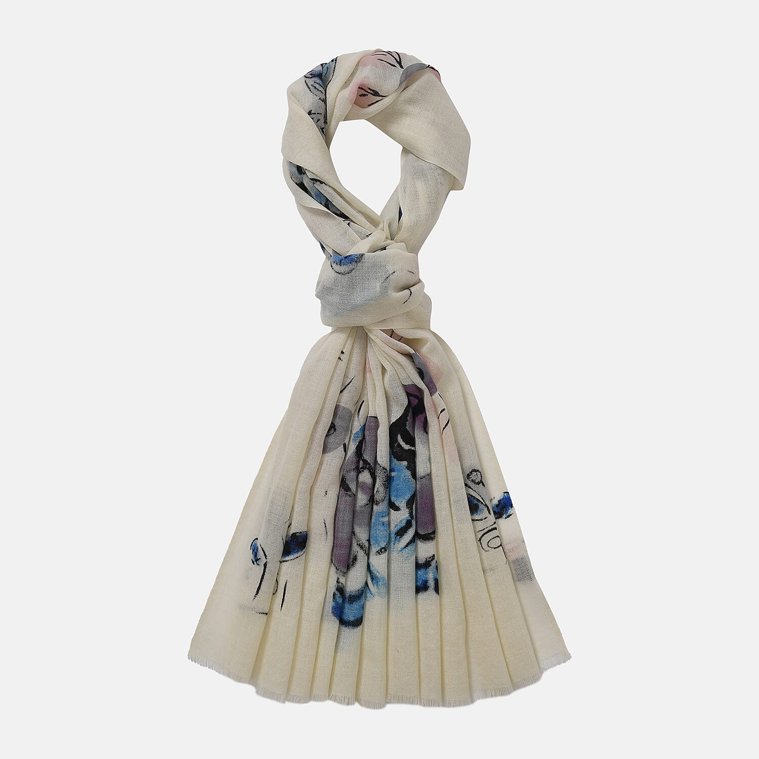 La Marey Merino Wool Printed Scarf - White