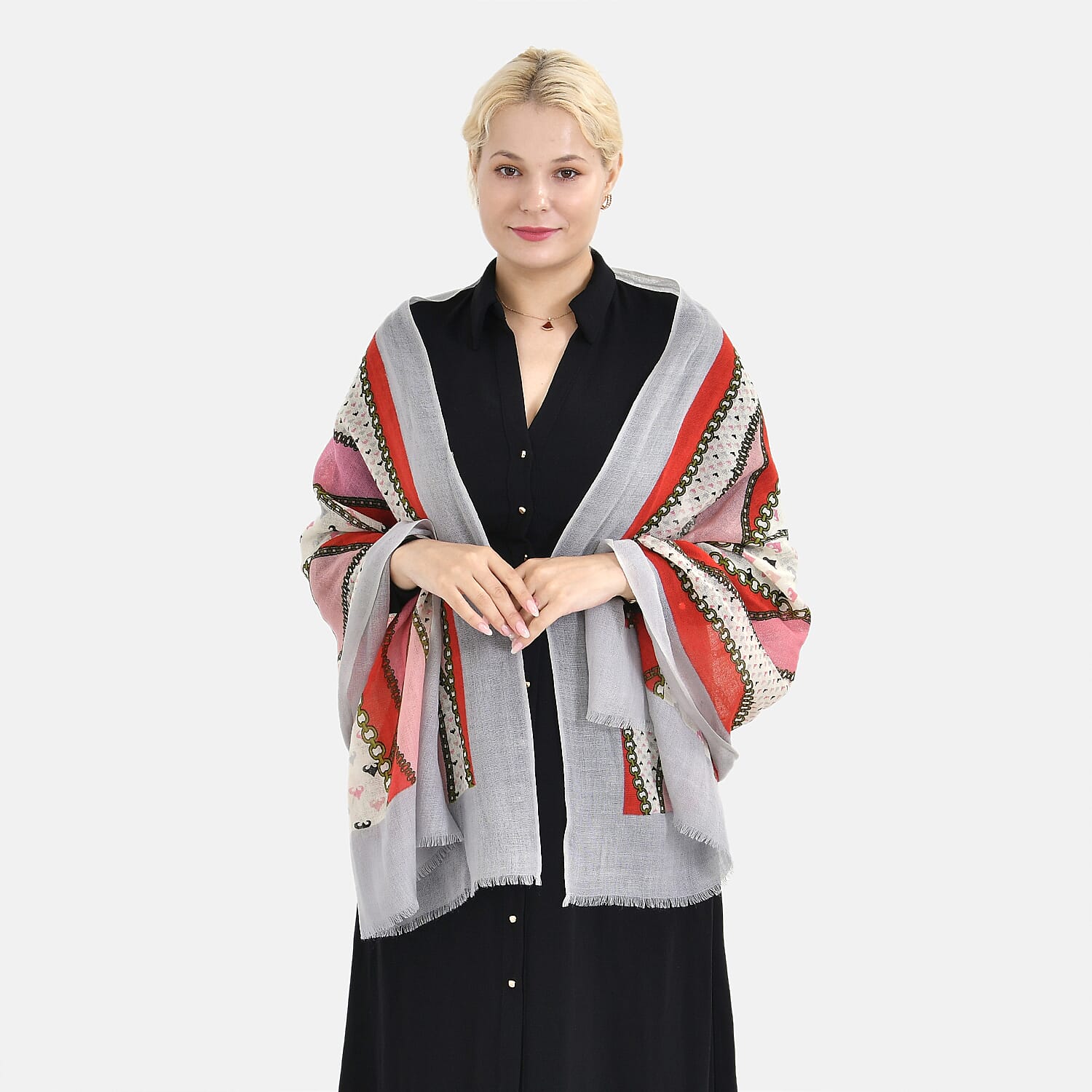 La Marey Merino Wool Printed Scarf  - White