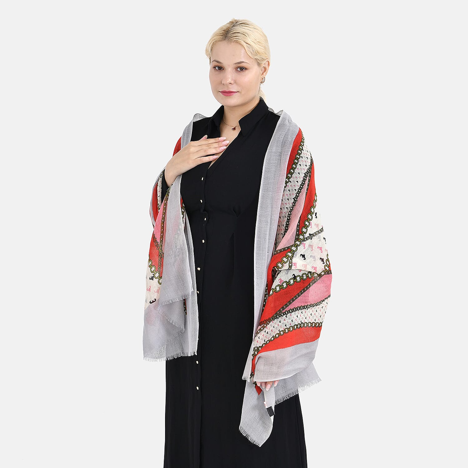 La Marey Merino Wool Printed Scarf  - White