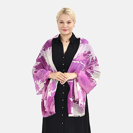 La Marey Merino Wool Printed Scarf - Purple