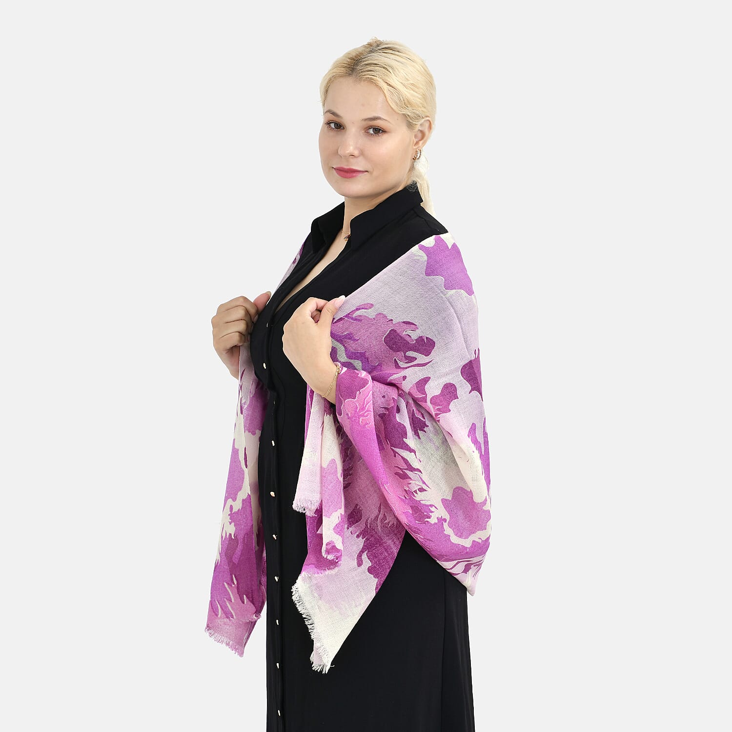La Marey Merino Wool Printed Scarf - Purple