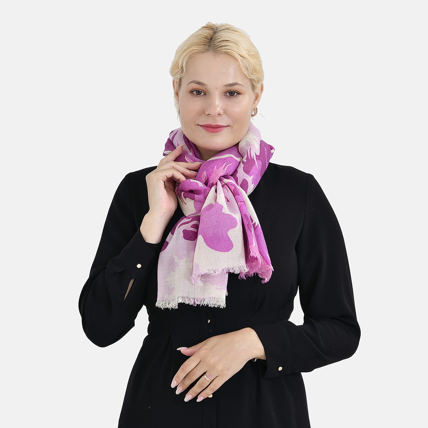 La Marey Merino Wool Printed Scarf - Purple