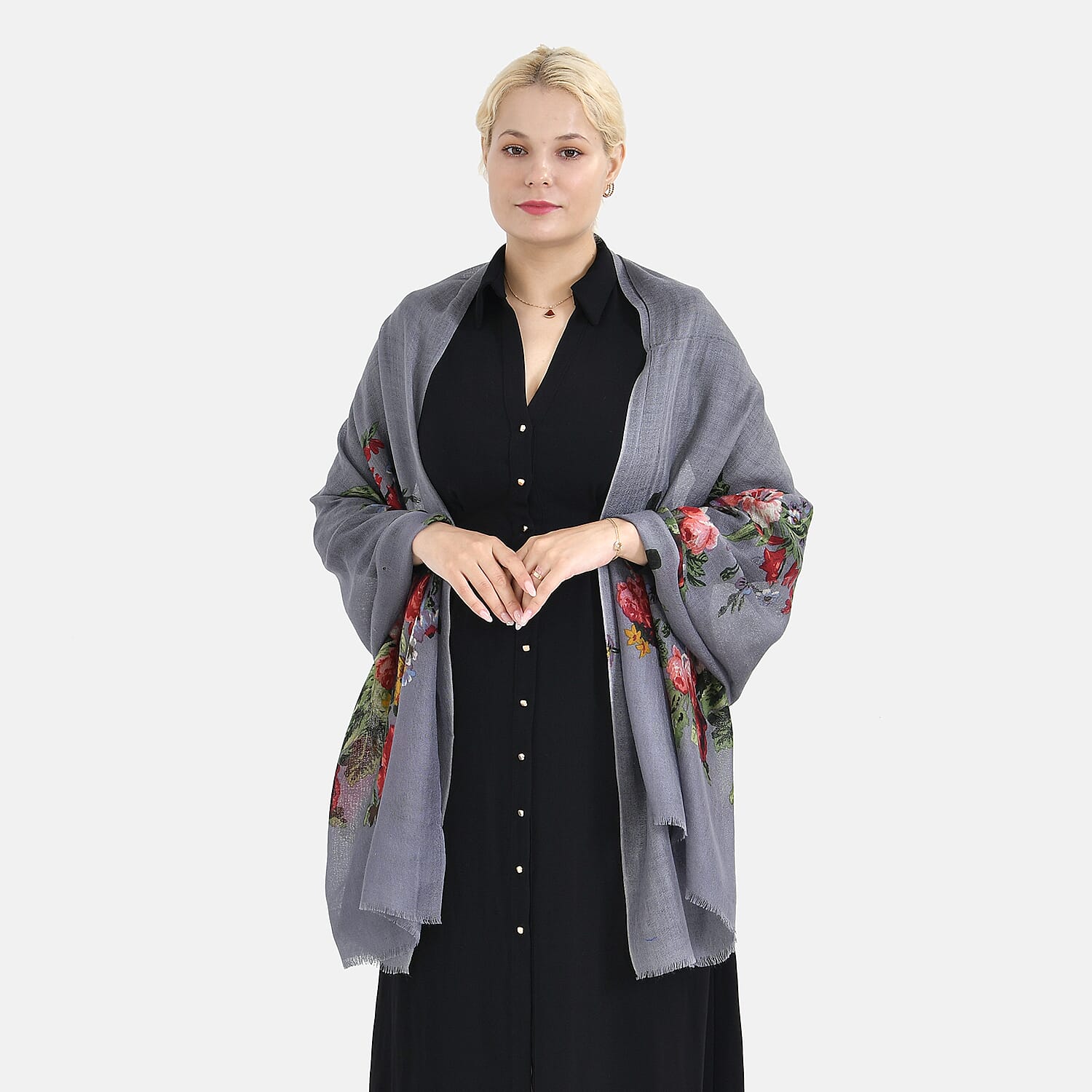 La Marey Merino Wool Printed Scarf - Grey