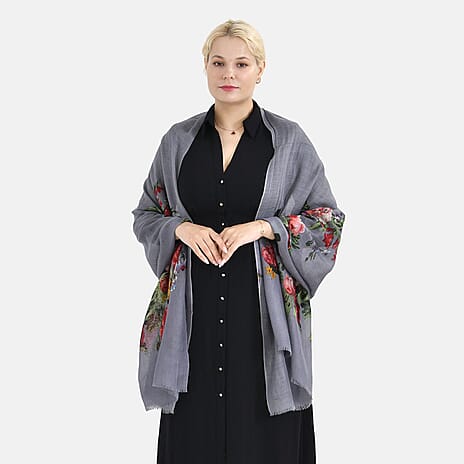 La Marey Merino Wool Printed Scarf - Grey