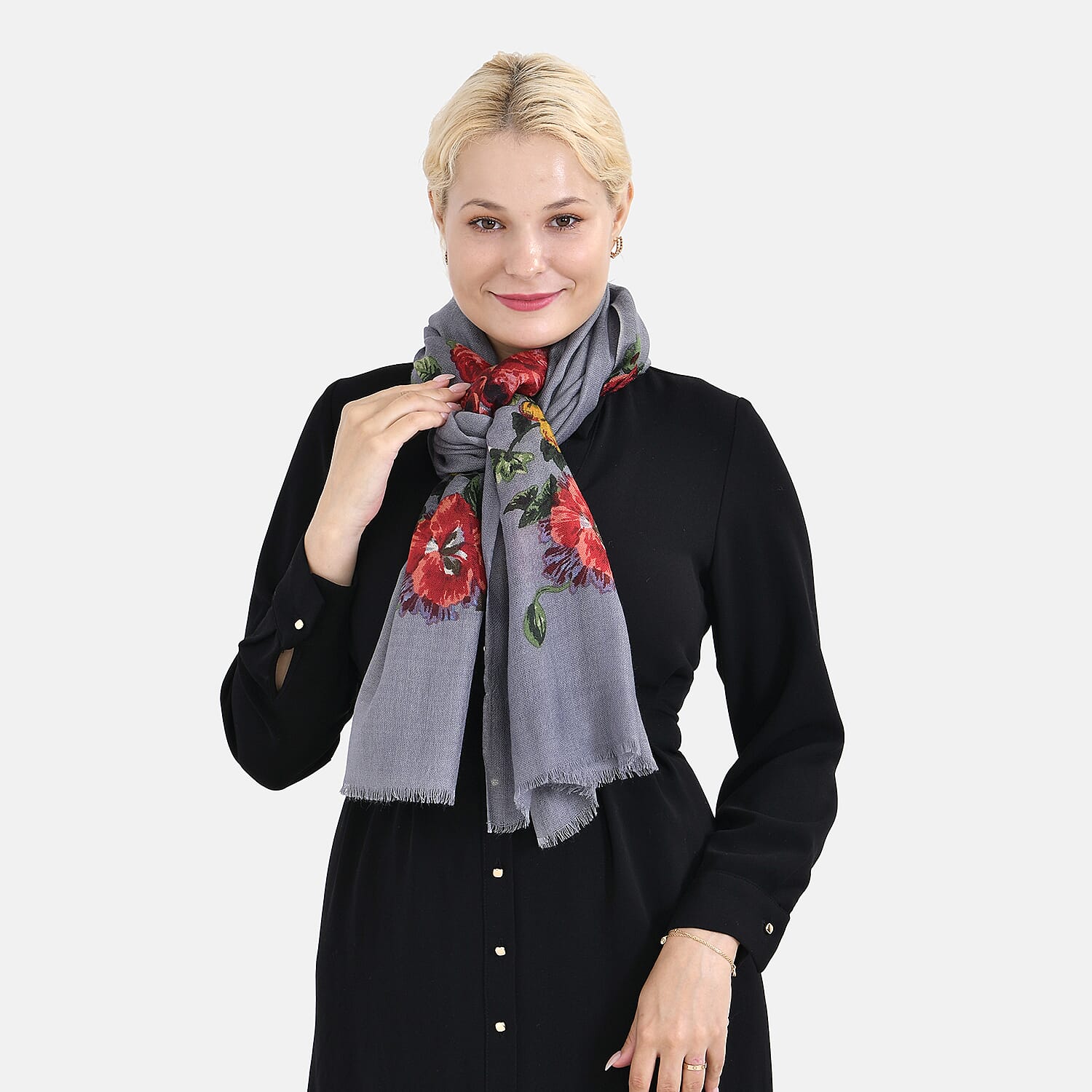 La Marey Merino Wool Printed Scarf - Grey