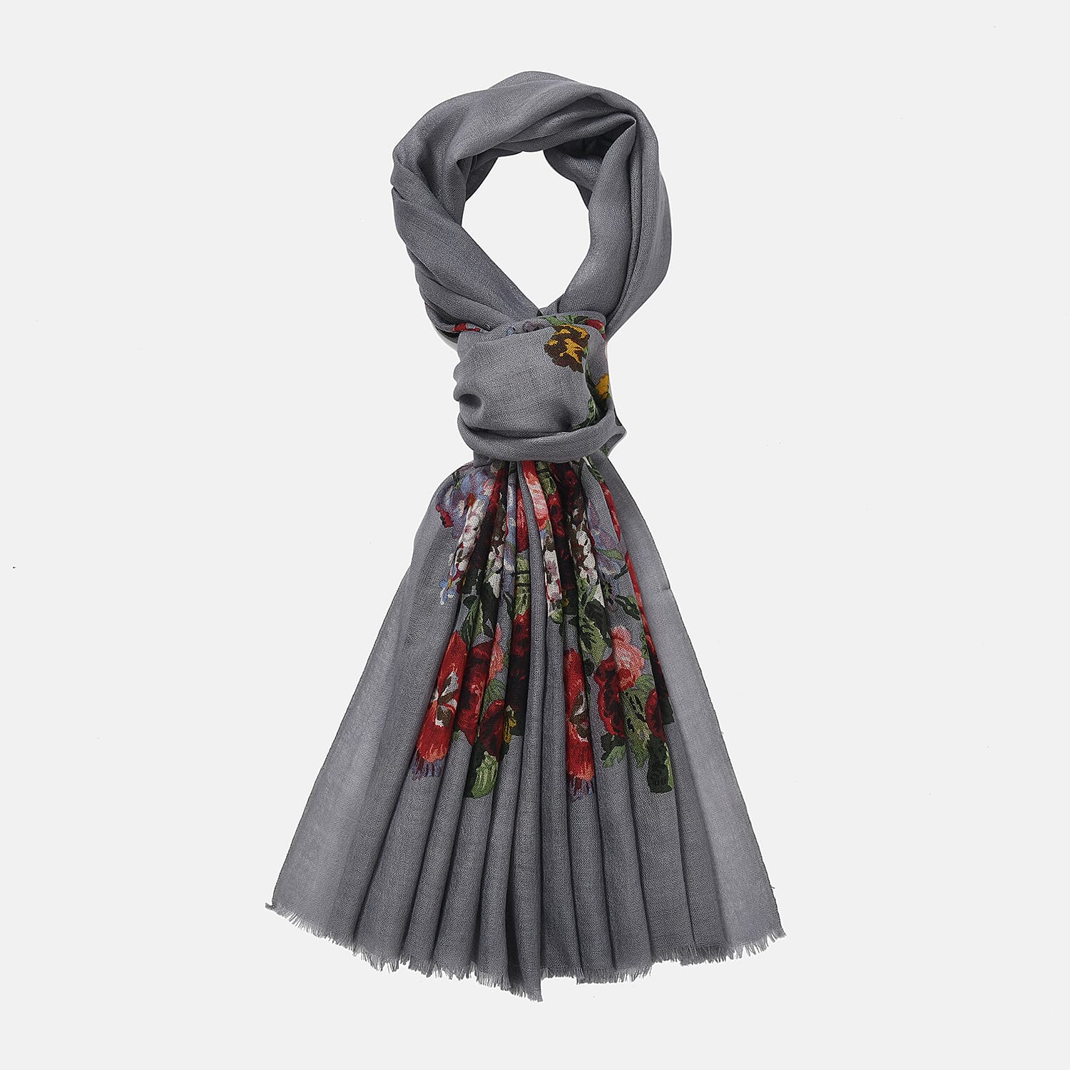 La Marey Merino Wool Printed Scarf - Grey