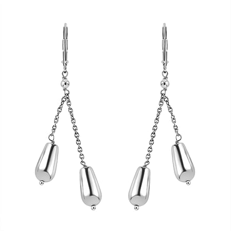 Hematite Dangle Earrings in Platinum Overlay Pure Stainless Steel 30.00 ct