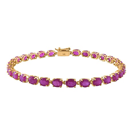 One Time Closeout - 14K Yellow Gold AAA Natural Montepuez Gemfields Montepuez Ruby Bracelet (Size - 7.5) 14.63 ct, Gold Wt. 5.05 Gms