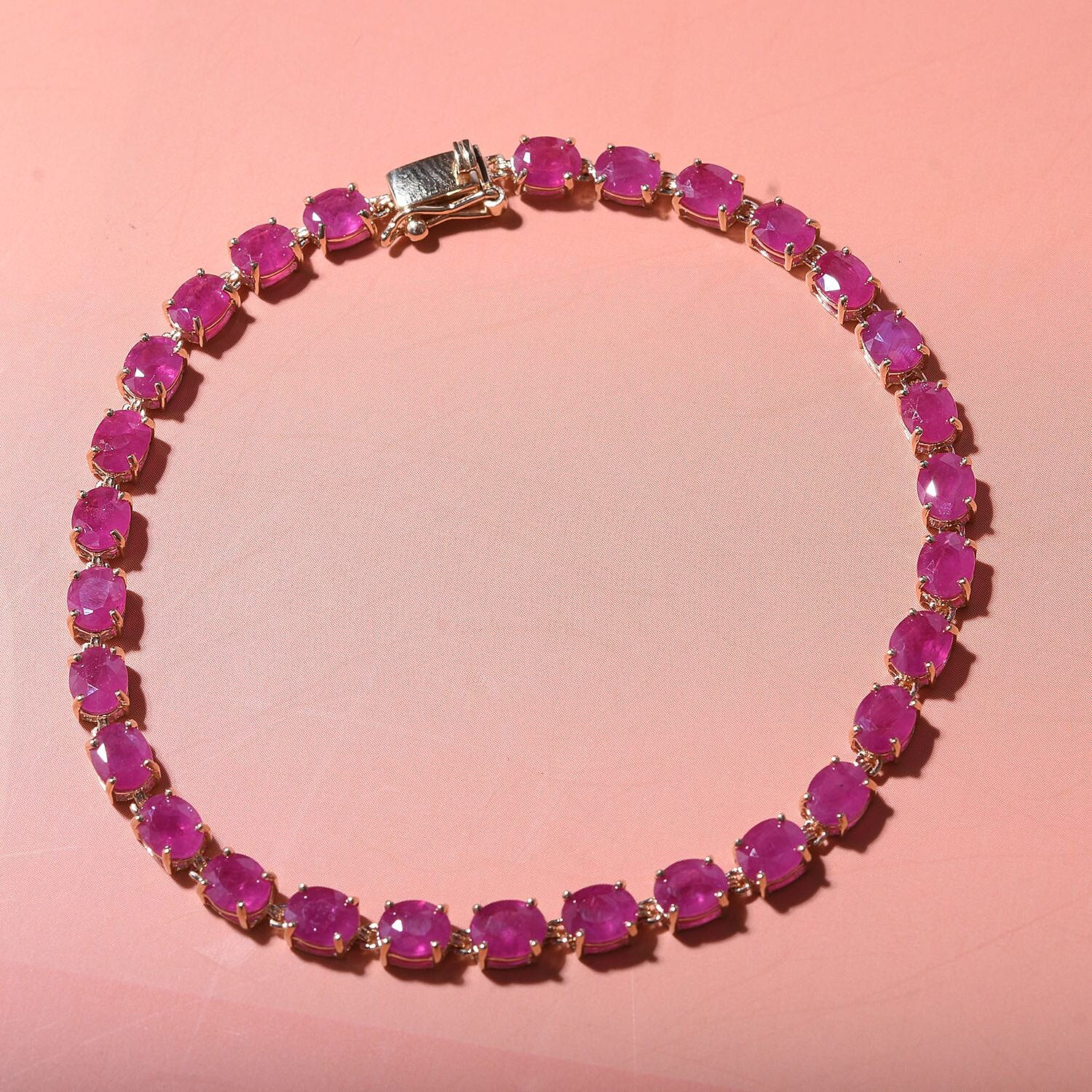 One Time Closeout - 14K Yellow Gold AAA Natural Montepuez Gemfields Montepuez Ruby Bracelet (Size - 7.5) 14.63 ct, Gold Wt. 5.05 Gms