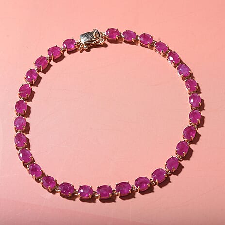 One Time Closeout - 14K Yellow Gold AAA Natural Montepuez Gemfields Montepuez Ruby Bracelet (Size - 7.5) 14.63 ct, Gold Wt. 5.05 Gms