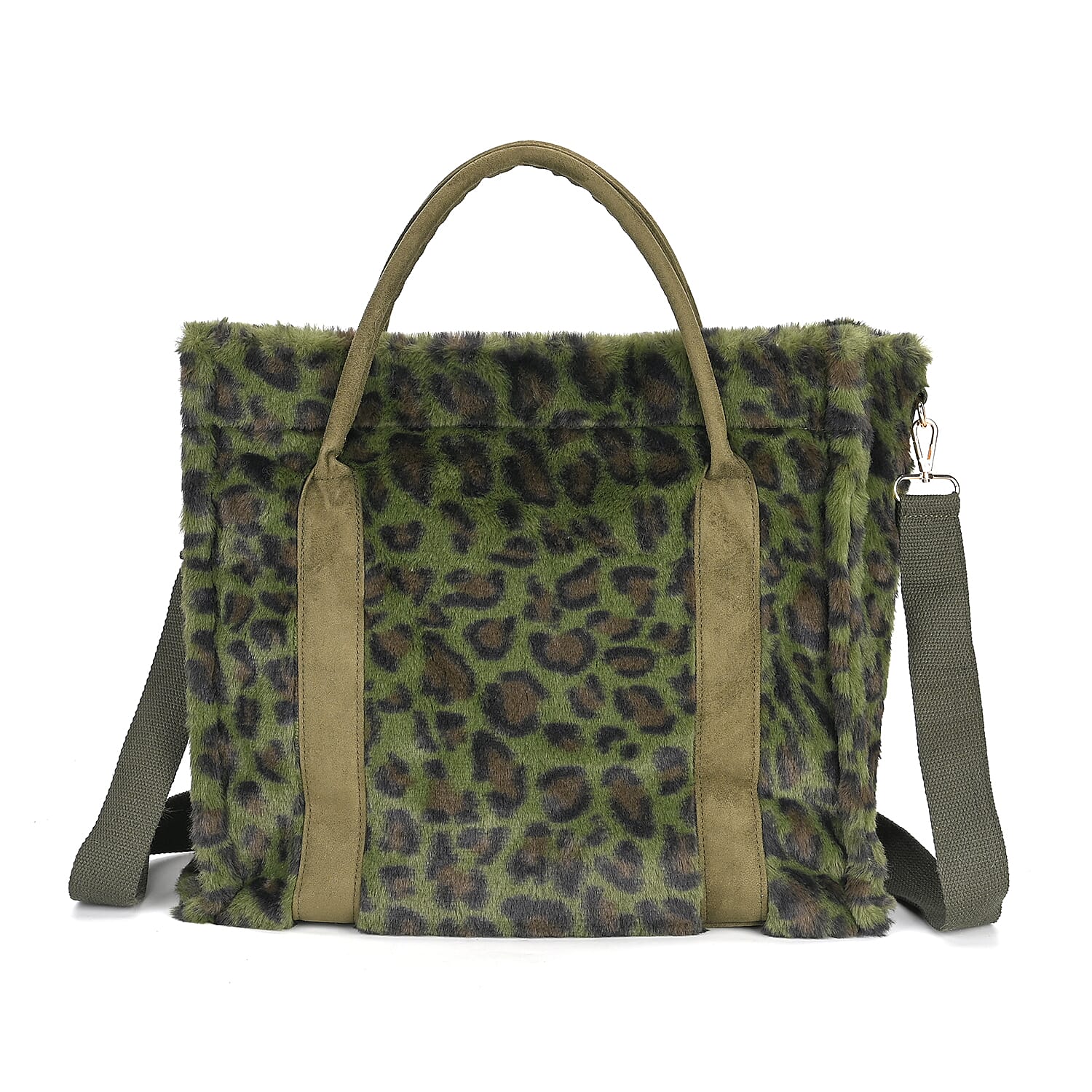 Leopard Pattern Faux Fur Plush Tote Bag with Handle Drop