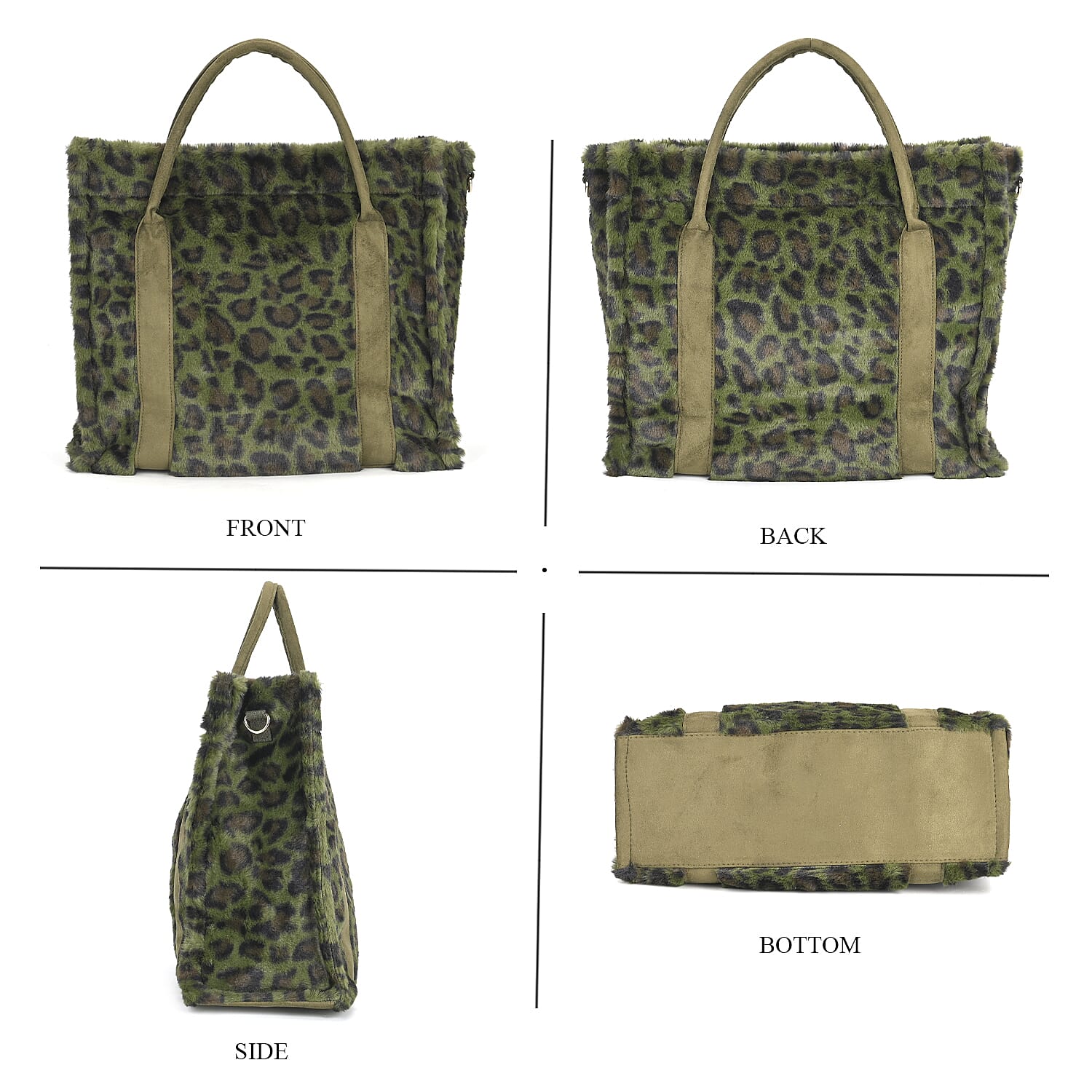 Leopard Pattern Faux Fur Plush Tote Bag with Handle Drop