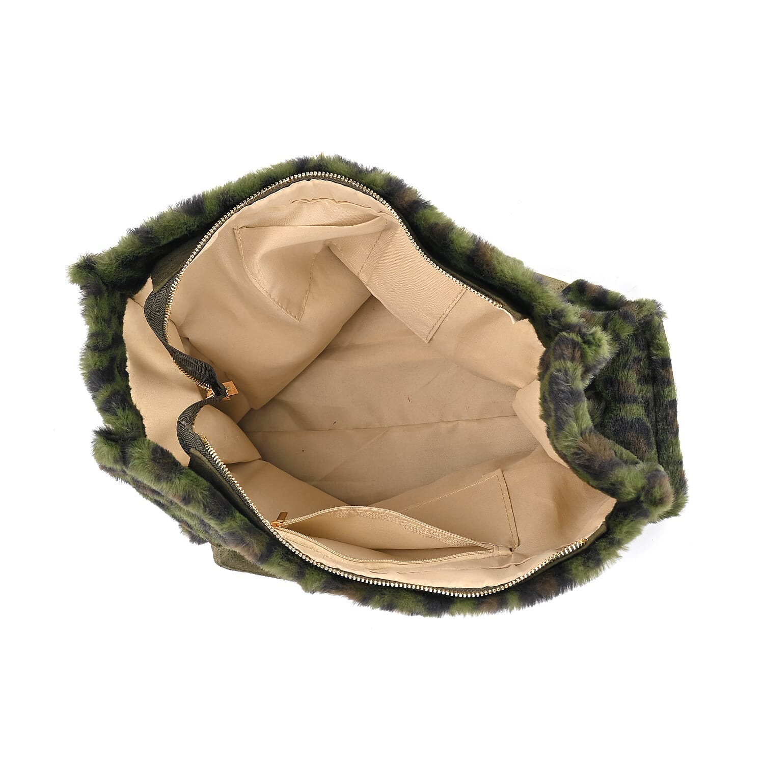 Leopard Pattern Faux Fur Plush Tote Bag with Handle Drop