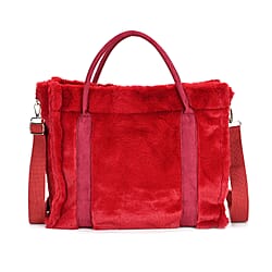 Faux Fur Plush Tote Bag with Handle Drop - Navy