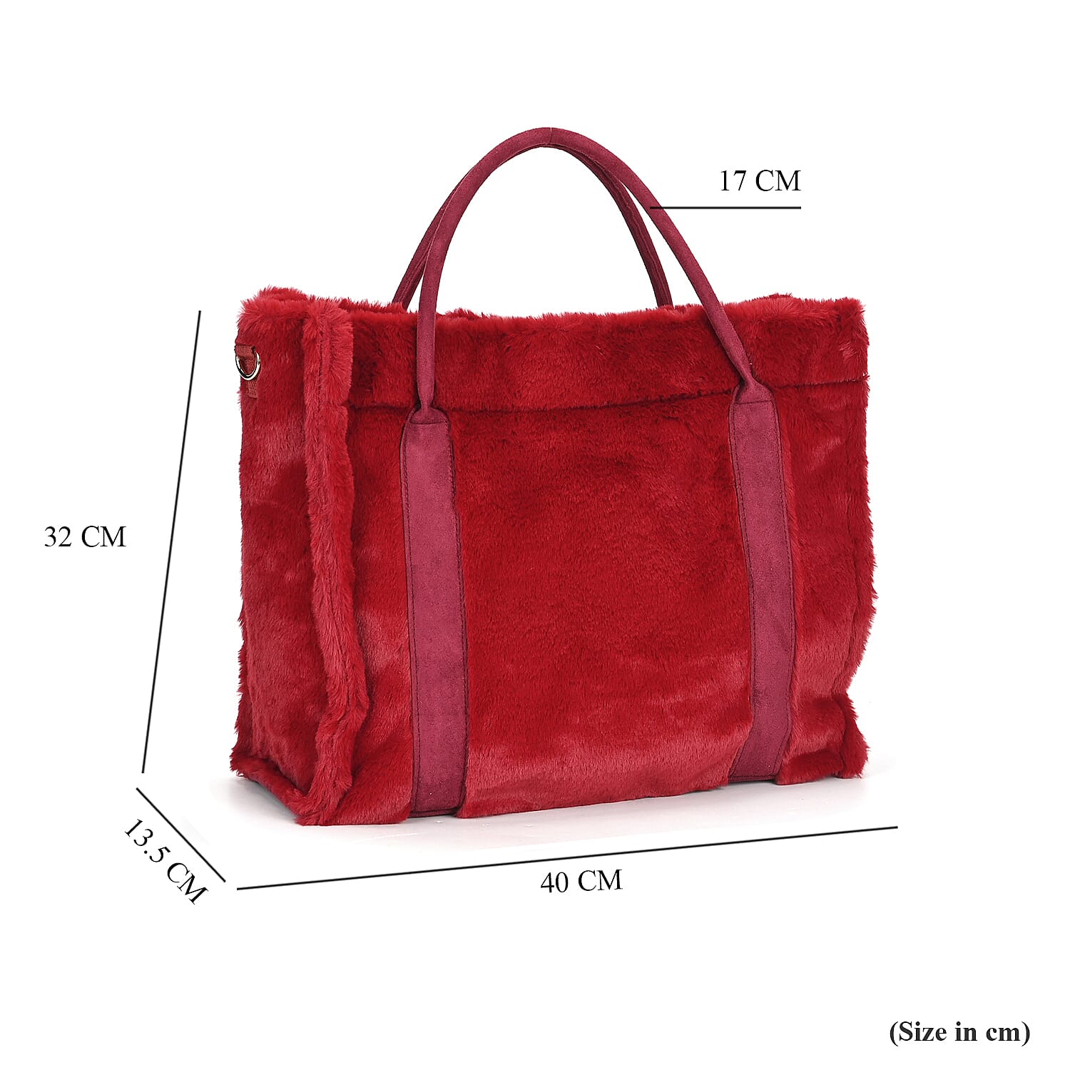 Fluffy Faux Fur Tote Bagg (Size 40x13x32 cm) - Burgundy Fluffy Faux Fur Tote Bagg (Size 40x13x32 cm) - Burgundy