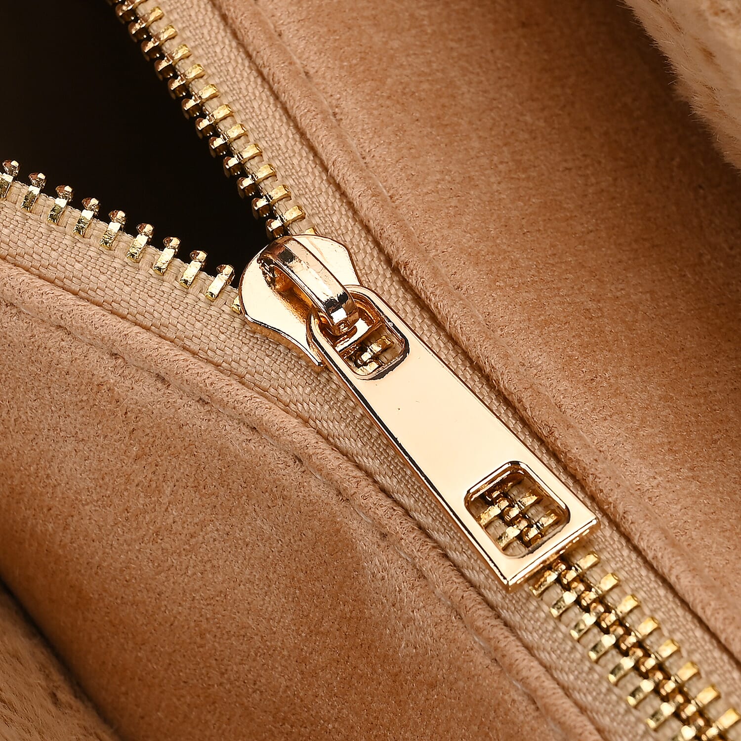 Faux Fur Plush Tote Bag with Handle Drop - Khaki