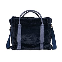Faux Fur Plush Tote Bag with Handle Drop - Navy