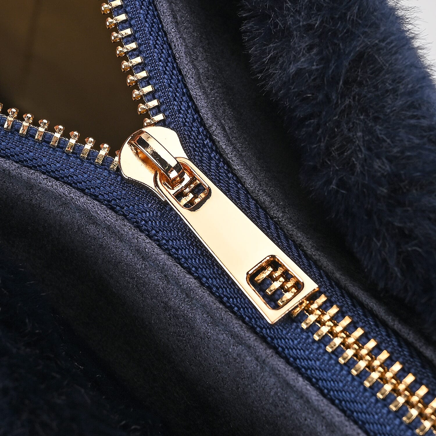 Faux Fur Plush Tote Bag with Handle Drop - Navy