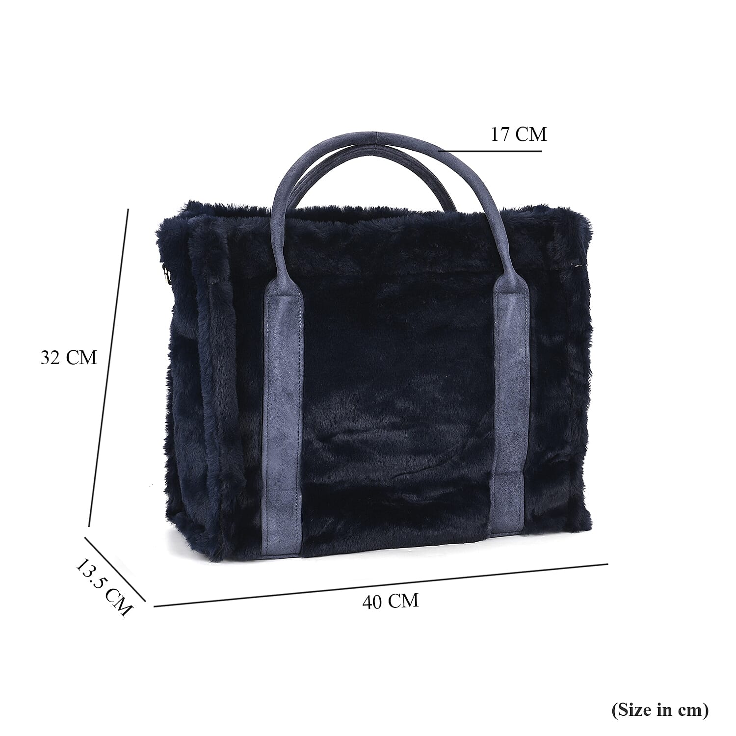 Faux Fur Plush Tote Bag with Handle Drop - Navy
