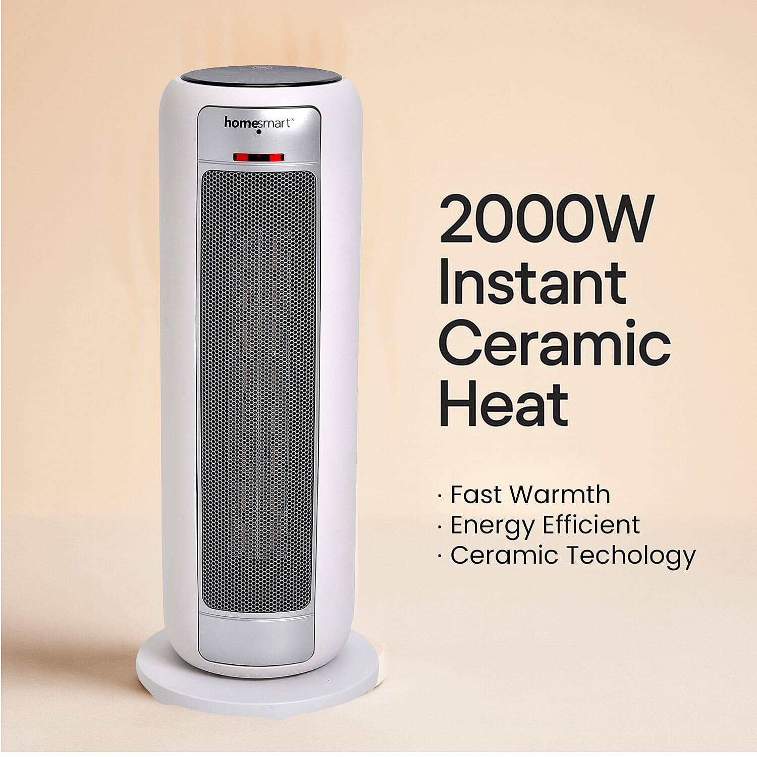 PTC- Digital Ceramic Tower Heater (2000W) - Oscillating, 9h Timer & Remote Control - White