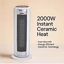 PTC- Digital Ceramic Tower Heater (2000W) - Oscillating, 9h Timer & Remote Control - White
