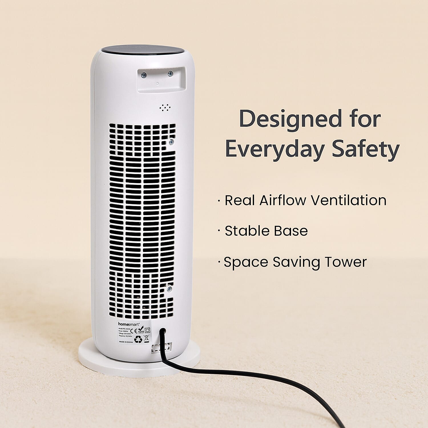 PTC- Digital Ceramic Tower Heater (2000W) - Oscillating, 9h Timer & Remote Control - White