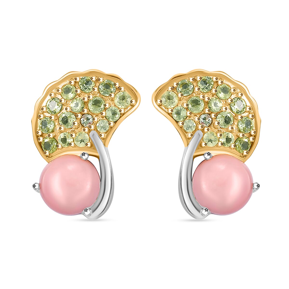 GP Italian Garden Collection - Pink Opal, Blue Sapphire & Peridot Arizona Cluster Earring in 18K Vermeil Yellow Gold Plated & Rhodium Overlay Sterling Silver 4.78 Ct.