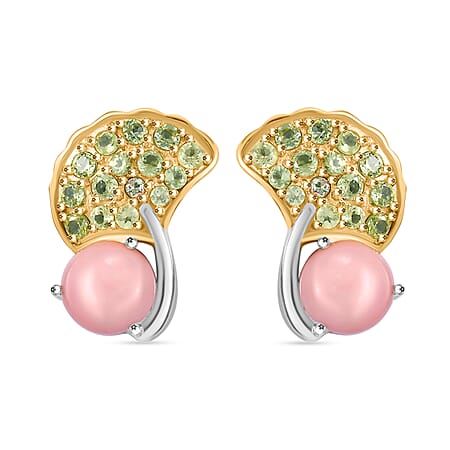 Pink Opal ,  Blue Sapphire ,  Peridot Arizona  Cluster Earring  Sterling Silver 3.56 ct,  Silver Wt. 6 Gms  4.782  Ct.