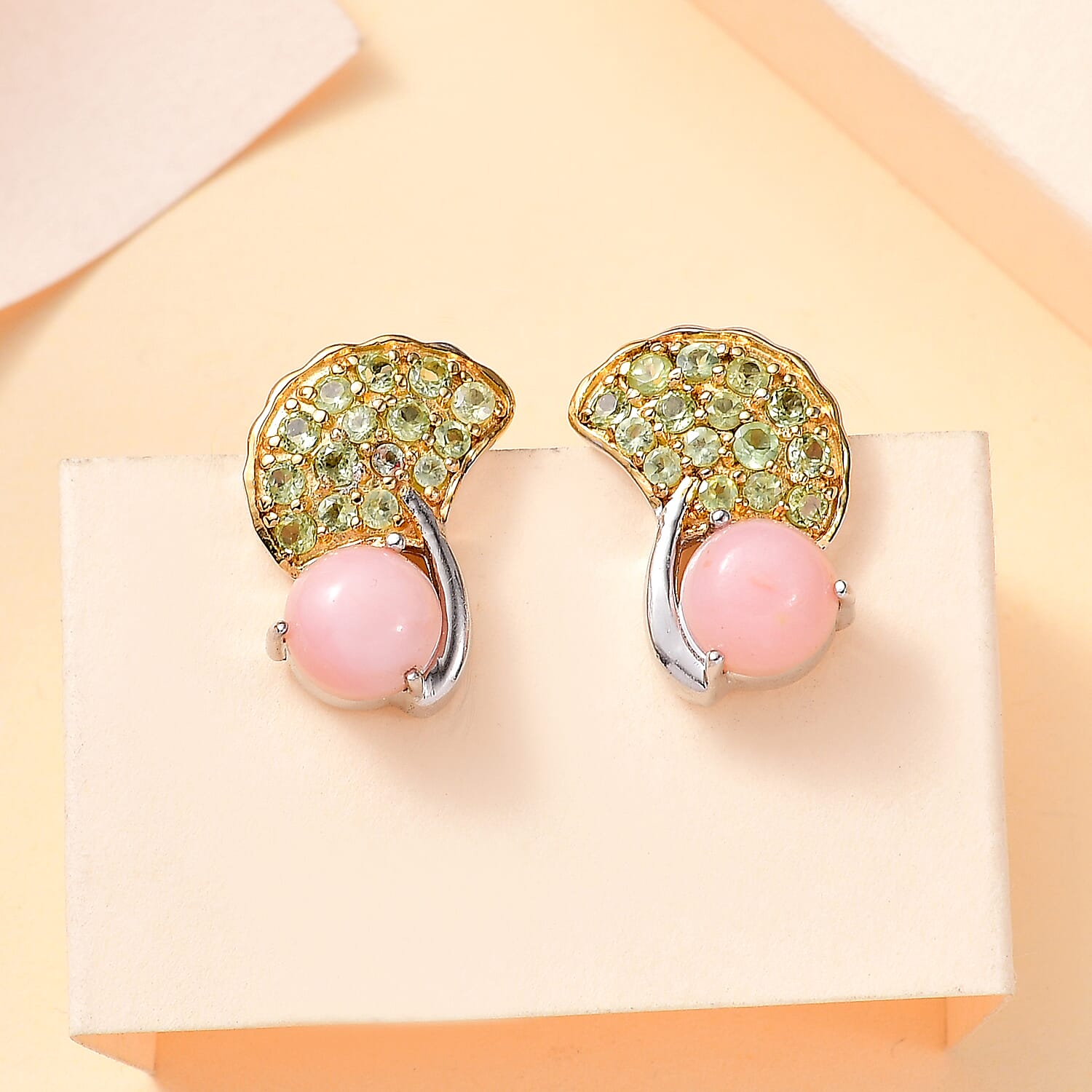 GP Italian Garden Collection - Pink Opal, Blue Sapphire & Peridot Arizona Cluster Earring in 18K Vermeil Yellow Gold Plated & Rhodium Overlay Sterling Silver 4.78 Ct.