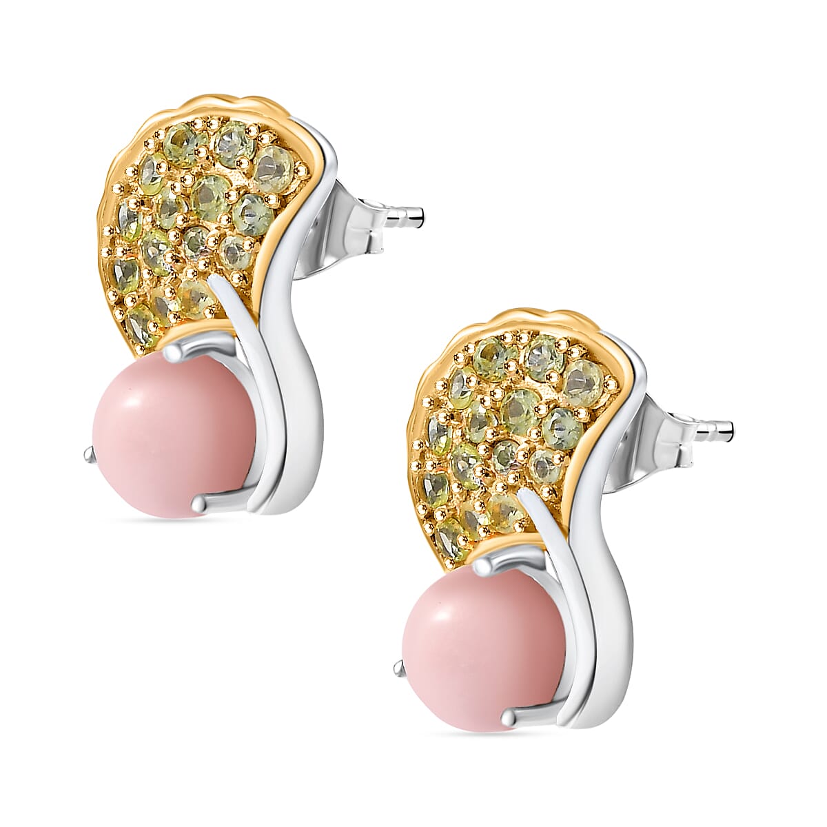 GP Italian Garden Collection - Pink Opal, Blue Sapphire & Peridot Arizona Cluster Earring in 18K Vermeil Yellow Gold Plated & Rhodium Overlay Sterling Silver 4.78 Ct.