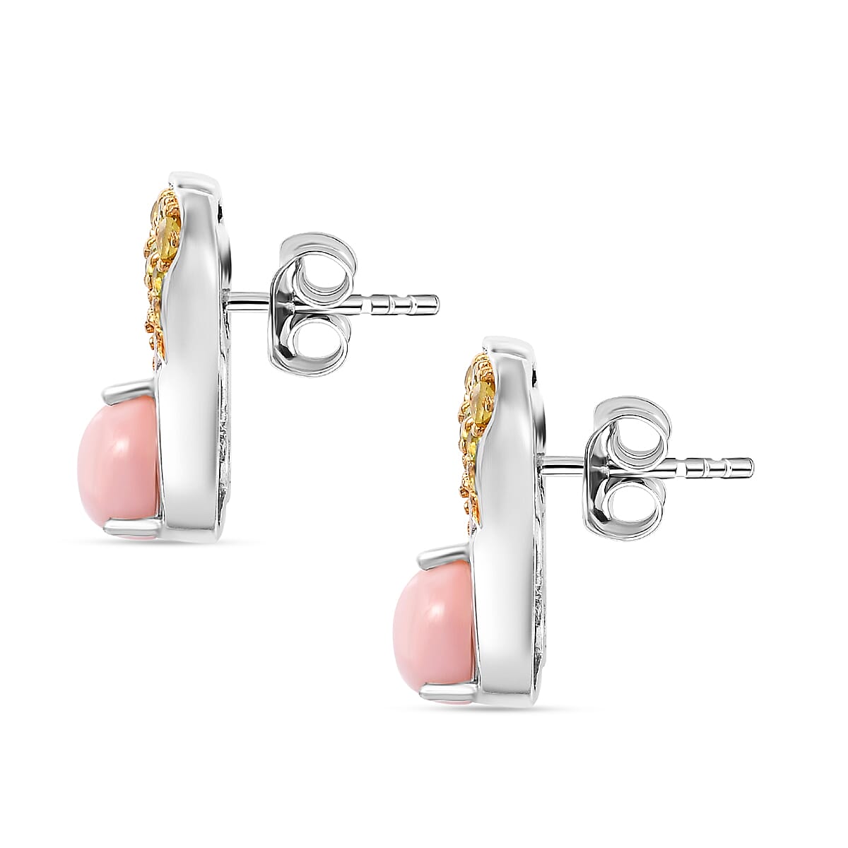 GP Italian Garden Collection - Pink Opal, Blue Sapphire & Peridot Arizona Cluster Earring in 18K Vermeil Yellow Gold Plated & Rhodium Overlay Sterling Silver 4.78 Ct.
