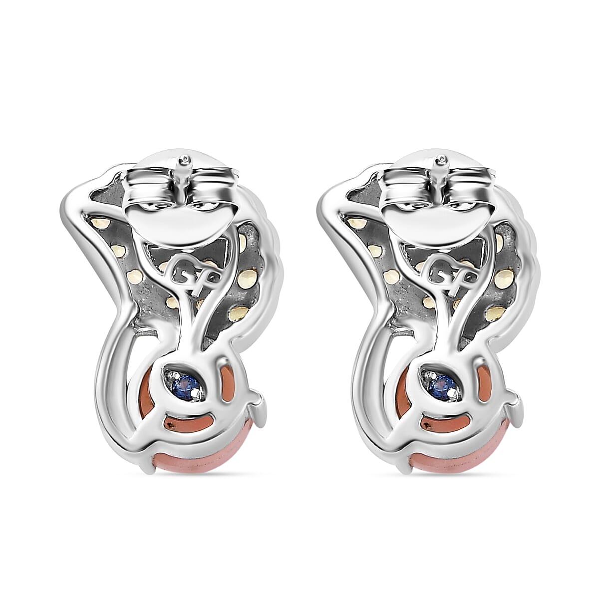 GP Italian Garden Collection - Pink Opal, Blue Sapphire & Peridot Arizona Cluster Earring in 18K Vermeil Yellow Gold Plated & Rhodium Overlay Sterling Silver 4.78 Ct.