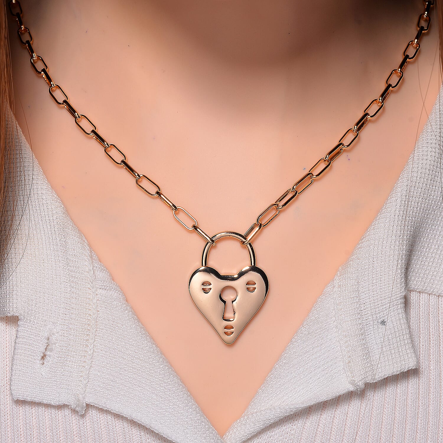 Designer Inspiration - Padlock Necklace With Heart Charm (Size - 24-2)