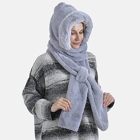 Super Soft Plush Hat and Scarf Set - Grey