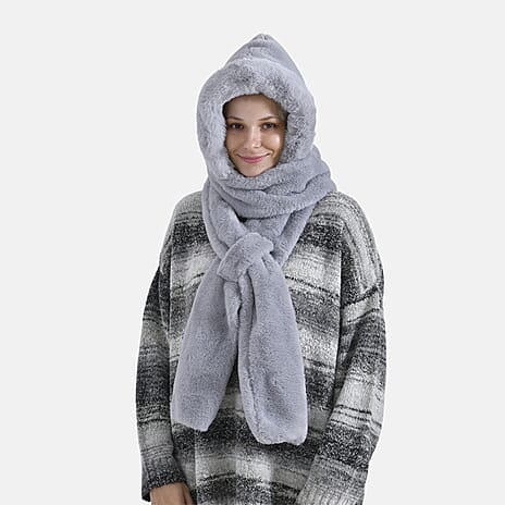 Super Soft Plush Hat and Scarf Set - Grey