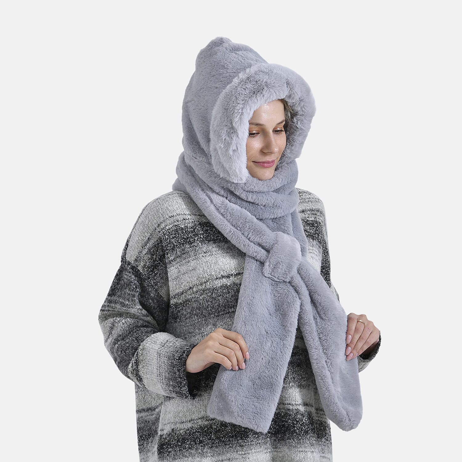 Super Soft Plush Hat and Scarf Set - Grey