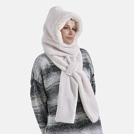 Super Soft Plush Hat and Scarf Set - Cream