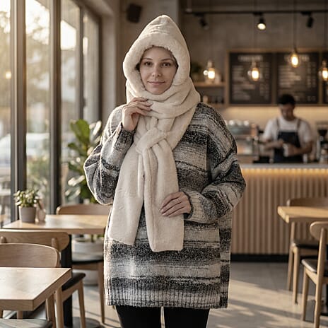 Super Soft Plush Hat and Scarf Set - Cream