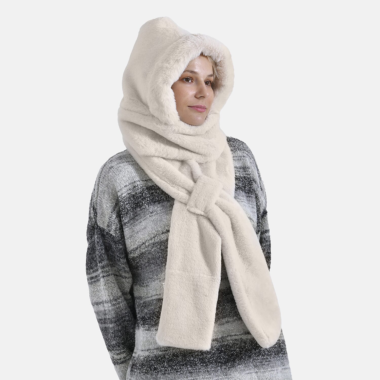 Super Soft Plush Hat and Scarf Set - Cream