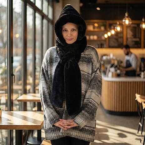 Super Soft Plush Hat and Scarf Set - Black