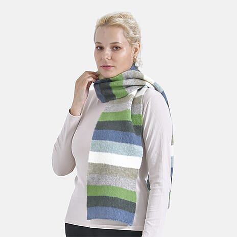 La Marey Knitted Striped Scarf - Blue & Multicolor