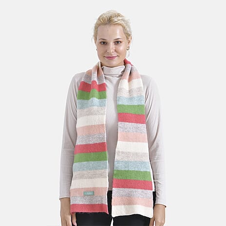 La Marey Knitted Striped Scarf - Light Pink & Multicolor