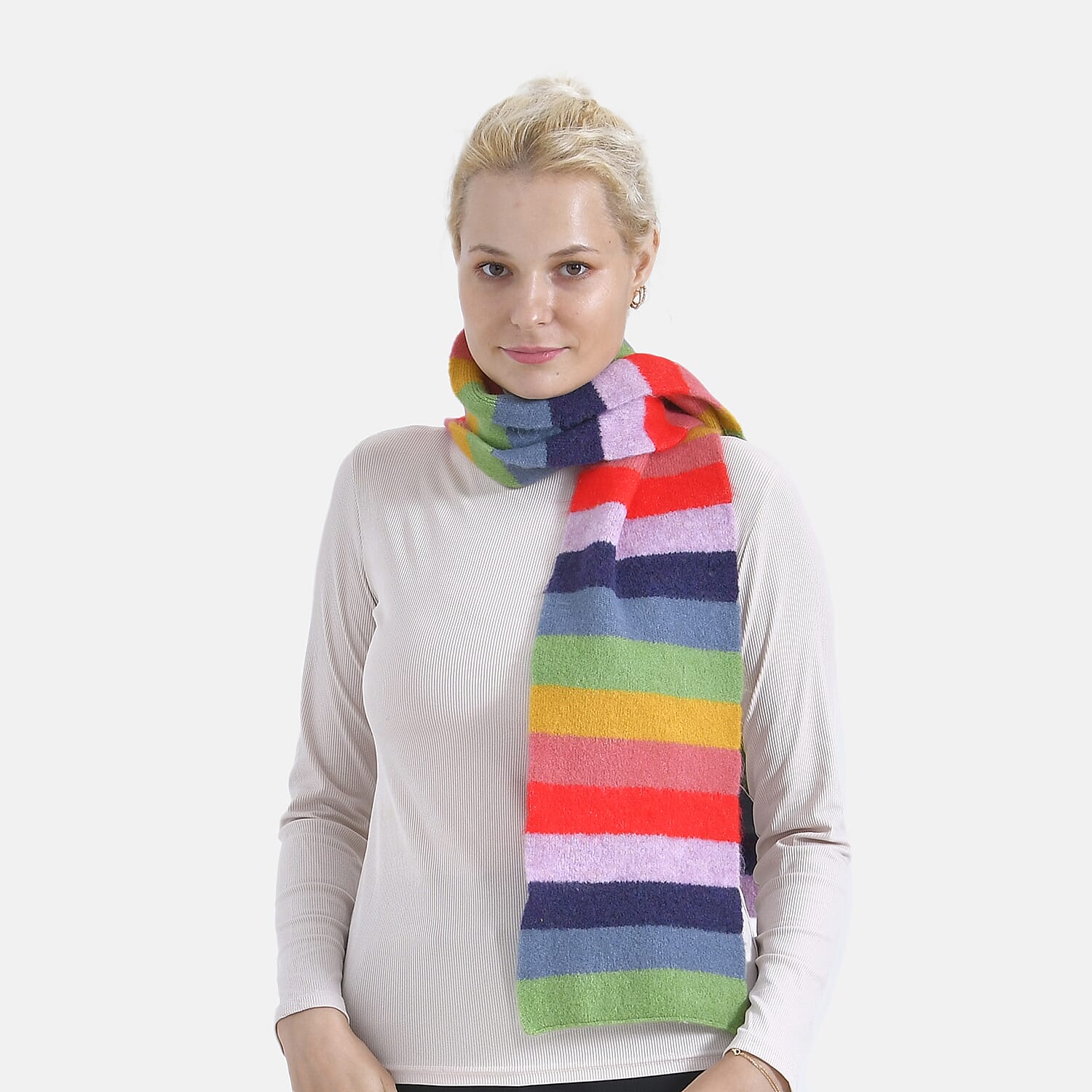 La Marey Knitted Striped Scarf -  Red & Multicolor