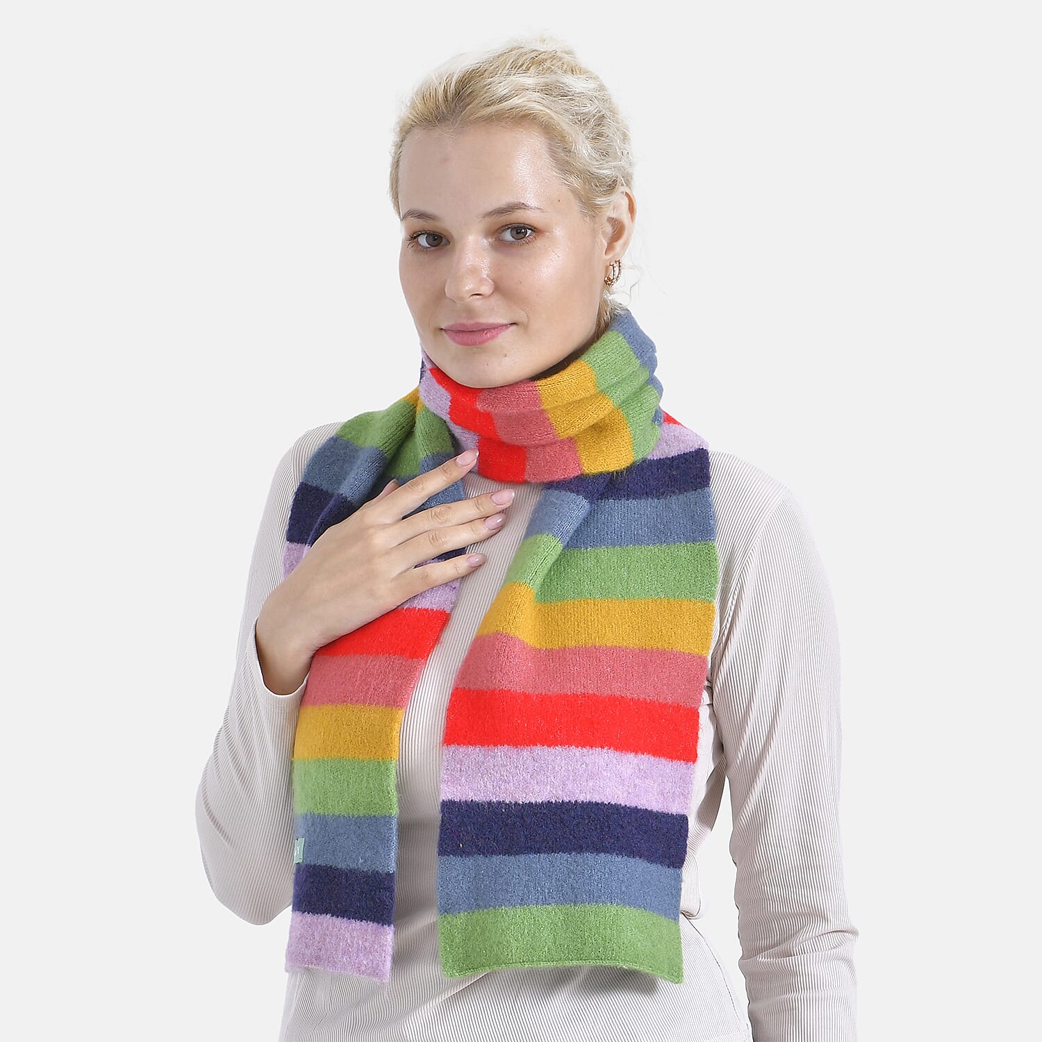 La Marey Knitted Striped Scarf -  Red & Multicolor