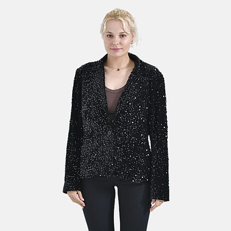 La Marey Festive Sequin Blazer (Size L, 16 to 18) - Black