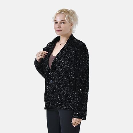 La Marey Festive Sequin Blazer (Size L, 16 to 18) - Black